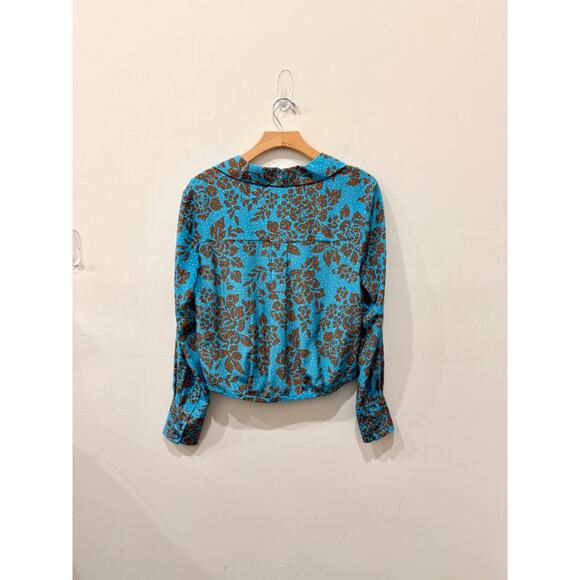 Diane von Furstenberg Floral Callow Collared Crossover Silk Blouse Blue/Orange 6 - Picture 3 of 5